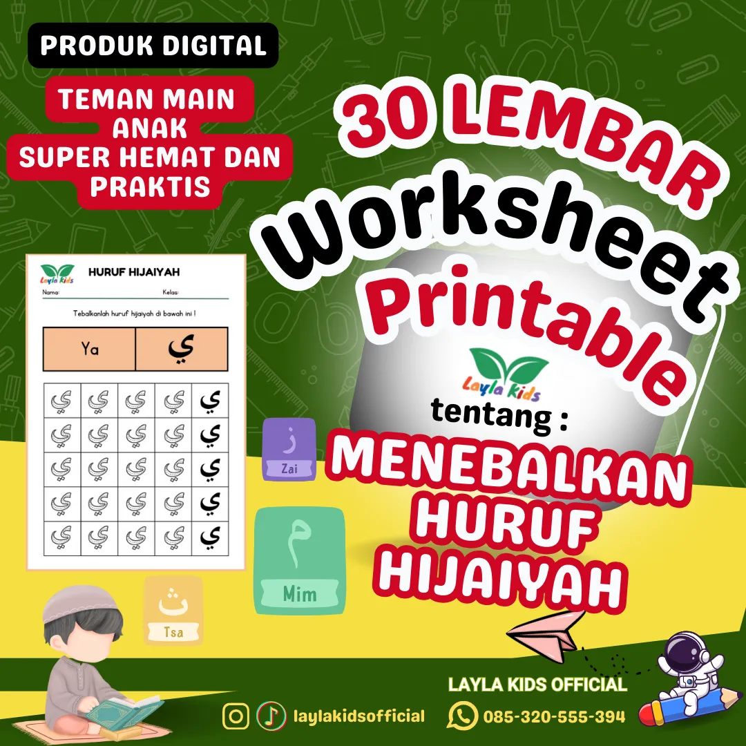 30 Lembar Worksheet Printable Menebalkan Huruf Hijiayah